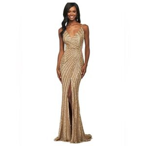 Sherri Hill Gold Sequin Prom Dress